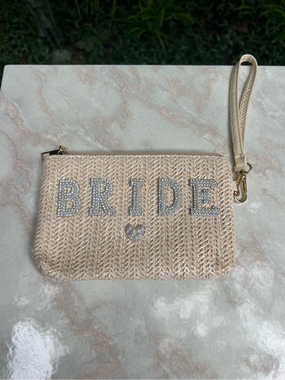 Bride Embellished Wristlet Pouch in Cream